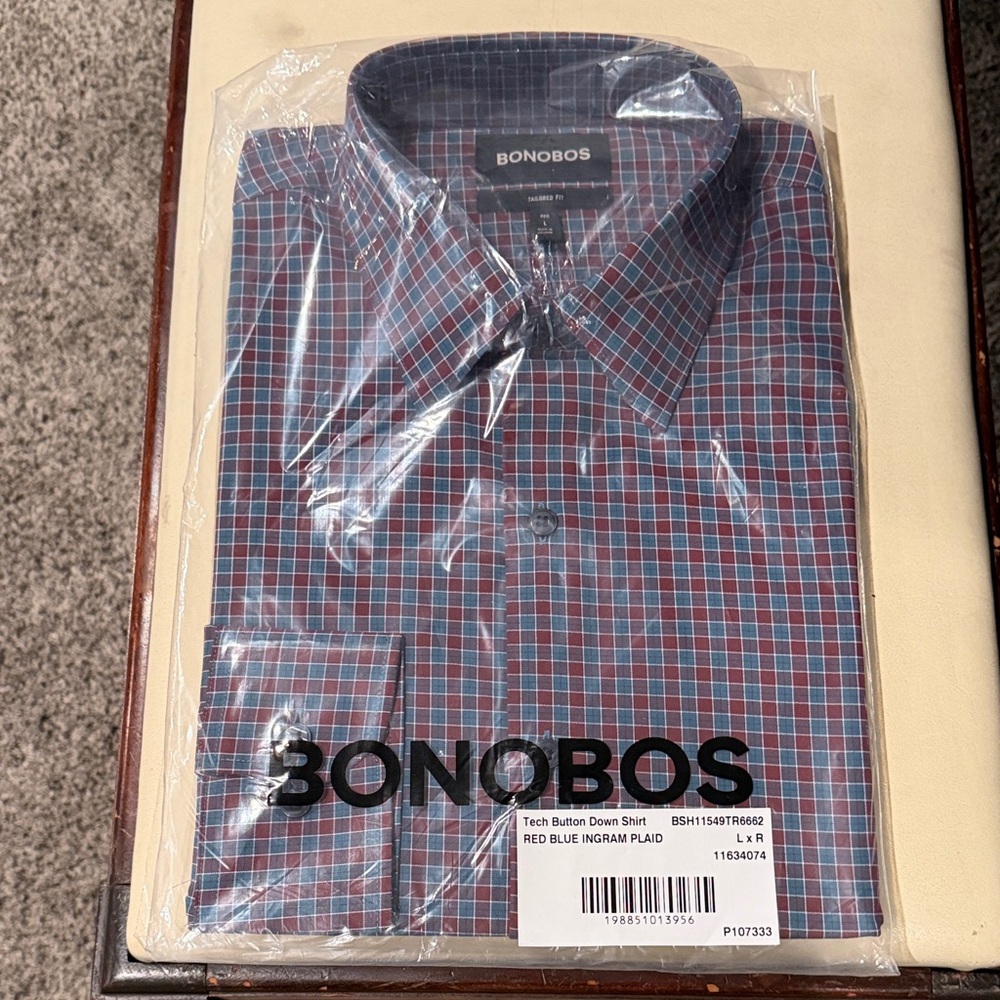 Bonobos Tech Button Down Red Blue Plaid Shirt